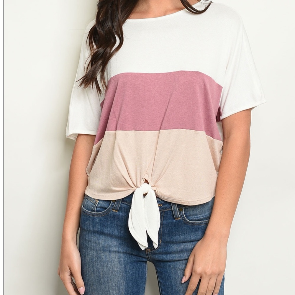 Mauve Tie Knot Color Block Short sleeve Tee - Picture 4 of 6